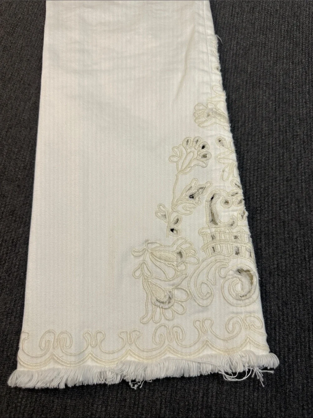 FREE PEOPLE FP Womens 29 White Stretch Denim Embroidered Straight Crop Jeans